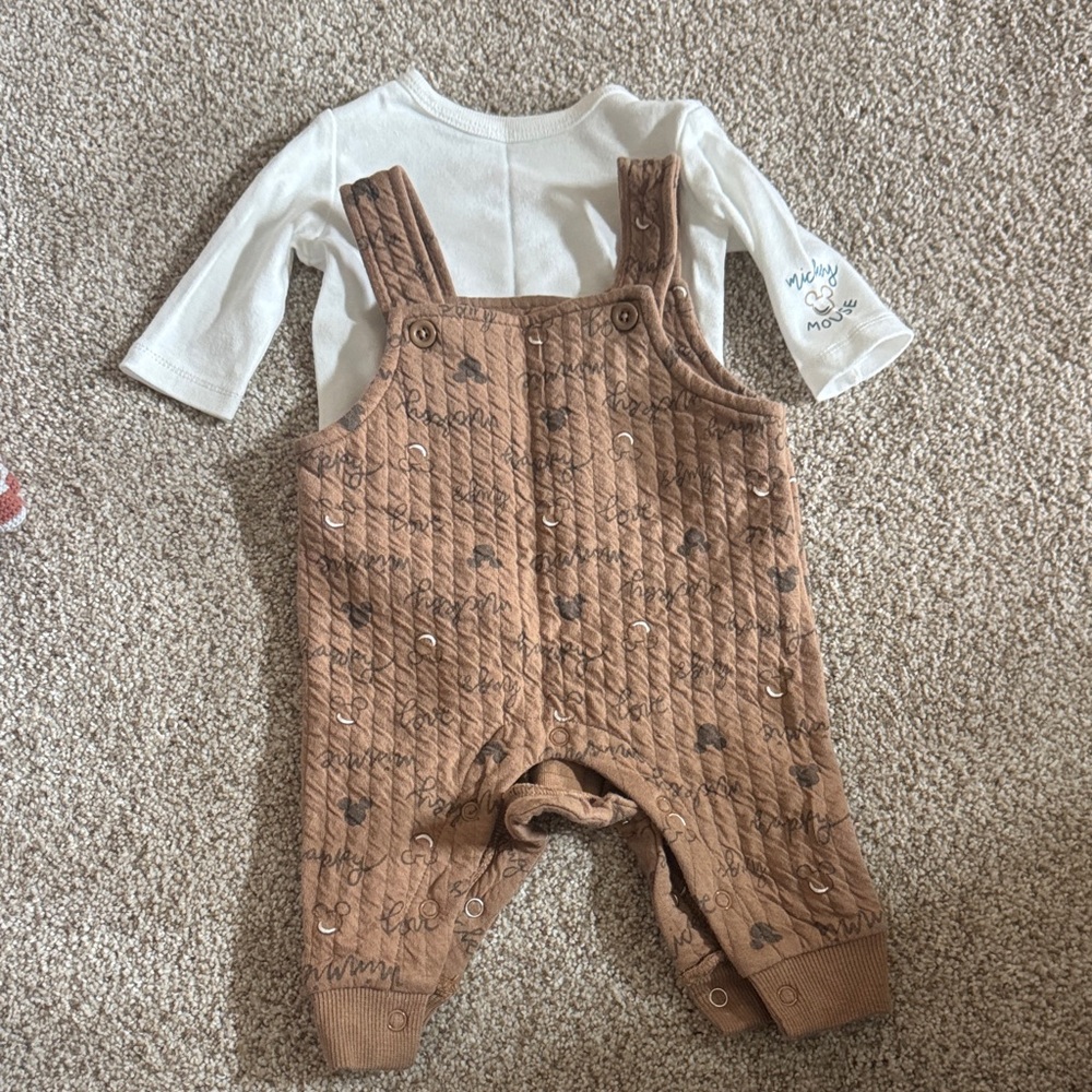 Disney Brown Overalls with matching undershirt